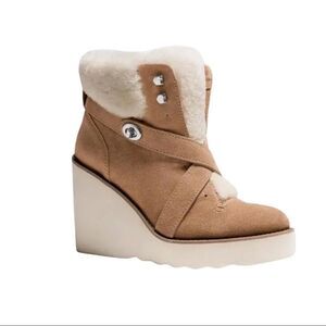Coach “Kenna” Shearling Suede Wedge Boots
